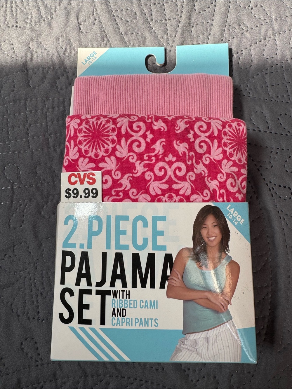Women's Pink Patterned Tank Top - Ribbed Cami (2-Piece Pajama Set)